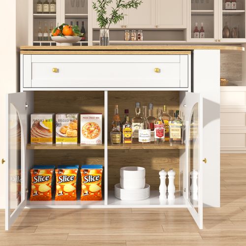 Buffet Extensible Noire Pivotante 360° Avec Étagères Latérales Et Portes En Verre