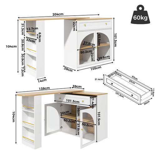 Buffet Extensible Noire Pivotante 360° Avec Étagères Latérales Et Portes En Verre