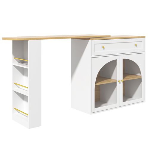 Buffet Extensible Noire Pivotante 360° Avec Étagères Latérales Et Portes En Verre