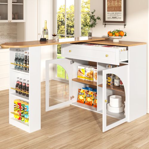 Buffet Extensible Noire Pivotante 360° Avec Étagères Latérales Et Portes En Verre
