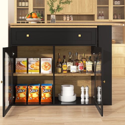 Buffet Extensible Blanche Pivotante 360° Avec Étagères Latérales Et Portes En Verre
