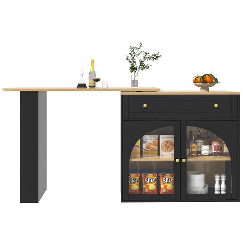 Buffet Extensible Blanche Pivotante 360° Avec Étagères Latérales Et Portes En Verre