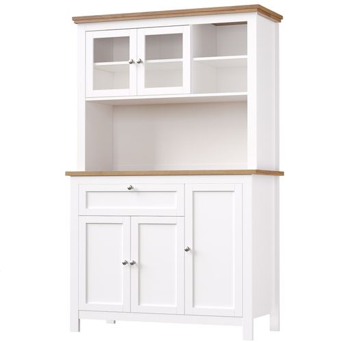 Buffet Haut De Cuisine Blanc Avec LED, Étagères Réglables Et Commande Via Application