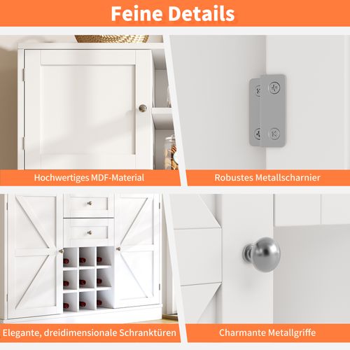 Buffet Haut Blanc Avec Étagères Réglables, Tiroirs Et Porte-bouteilles Pour Cuisine