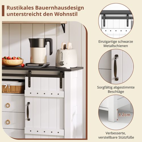 Buffet Rustique 120 Cm Avec Portes Coulissantes Et 3 Tiroirs, Meuble De Rangement Polyvalent