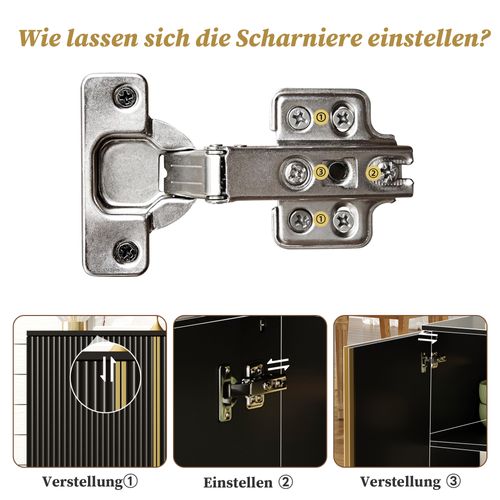 Buffet Moderne 150 Cm Noir à Portes Ondulées, Pieds Réglables Et Sécurité Anti-basculement