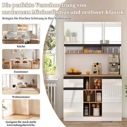 Buffet Moderne Blanc Laqué 105x45x185 Cm Avec Rangements Modulables Et Poignées Alu