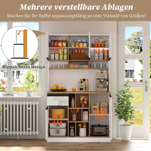 Buffet Moderne Blanc Laqué 105x45x185 Cm Avec Rangements Modulables Et Poignées Alu