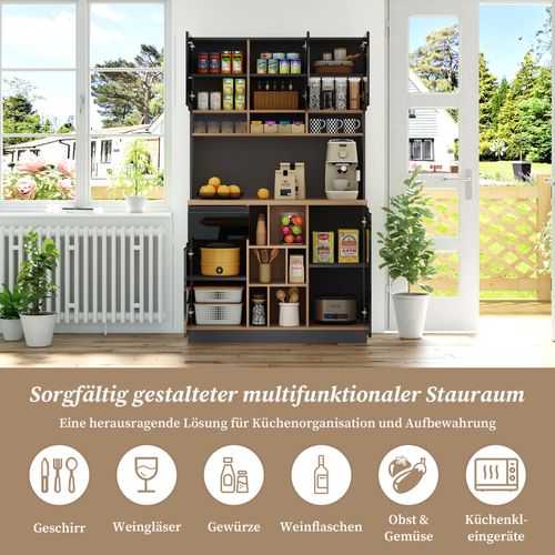 Buffet Moderne Noir Laqué 105x45x185 Cm Avec Rangements Modulables Et Poignées Alu