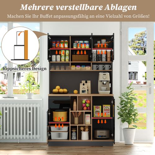 Buffet Moderne Noir Laqué 105x45x185 Cm Avec Rangements Modulables Et Poignées Alu