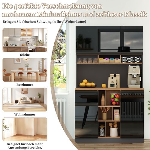 Buffet Moderne Noir Laqué 105x45x185 Cm Avec Rangements Modulables Et Poignées Alu