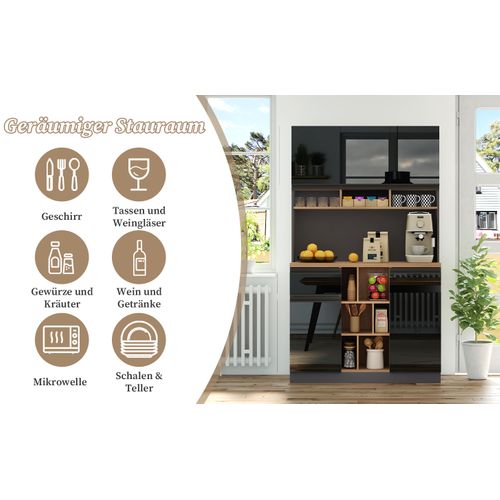 Buffet Moderne Noir Laqué 105x45x185 Cm Avec Rangements Modulables Et Poignées Alu