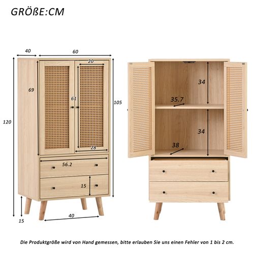 Buffet Moderne 60 Cm Avec Portes Et Tiroirs, Rangement Pratique Style Chêne