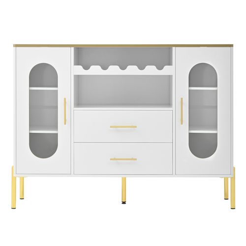 Buffet Blanc Avec Portes Vitrées Et Casier à Vin, Design Moderne Et Élégant