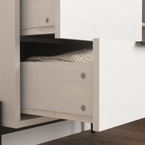 Buffet En Bois Avec 3 Tiroirs, 1 Porte Pleine Et 1 Porte Vitrée – Meuble De Rangement 120 cm