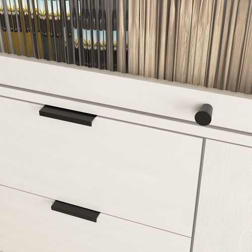 Buffet En Bois Avec 3 Tiroirs, 1 Porte Pleine Et 1 Porte Vitrée – Meuble De Rangement 120 cm