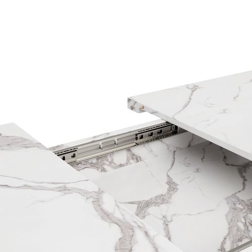 Table à Manger Extensible 120-160 Cm Marbrée Blanche Avec Pieds Croisés Noirs