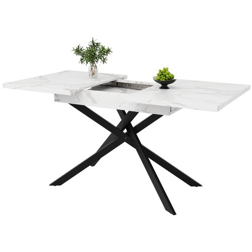 Table à Manger Extensible 120-160 Cm Marbrée Blanche Avec Pieds Croisés Noirs