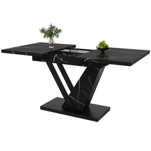 Table à Manger Extensible 120-160 Cm Motif Marbre Noir, Pieds Métalliques