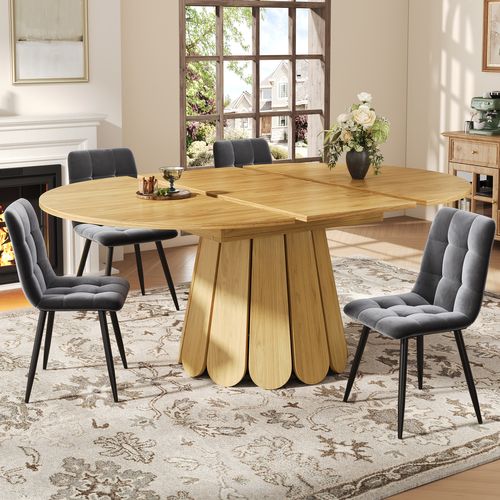 Table à Manger Ronde Extensible 118–158 cm En Bois Mdf Avec Pied Décoratif