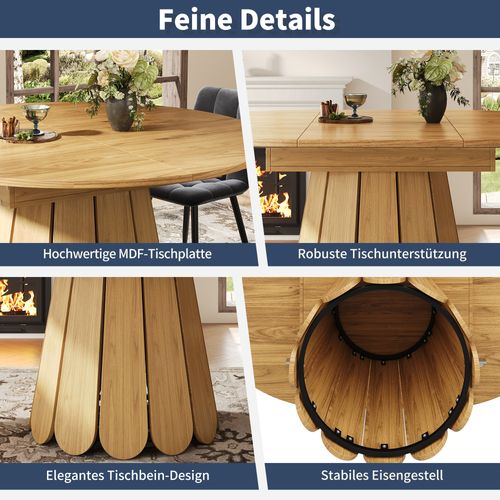 Table à Manger Ronde Extensible 118–158 cm En Bois Mdf Avec Pied Décoratif
