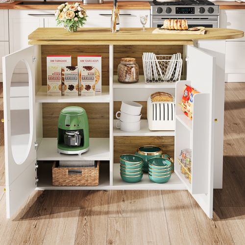 Table De Bar Pivotante 360° Avec Rangements, 138×39×105 cm, Blanc