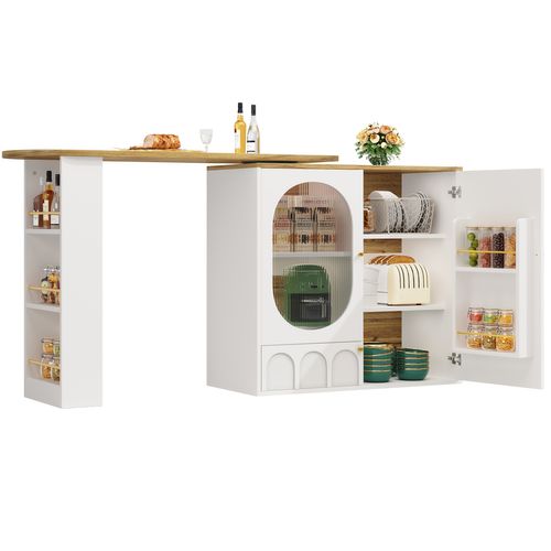 Table De Bar Pivotante 360° Avec Rangements, 138×39×105 cm, Blanc