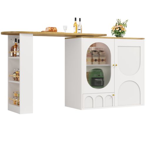 Table De Bar Pivotante 360° Avec Rangements, 138×39×105 cm, Blanc