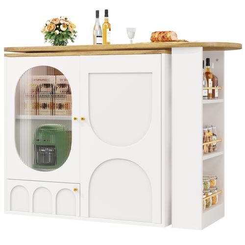 Table De Bar Pivotante 360° Avec Rangements, 138×39×105 cm, Blanc