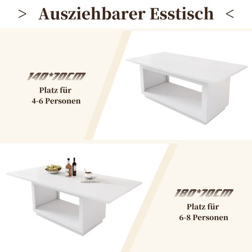 Table à Manger Extensible Blanche 140/180×70×76,5 Cm, Design Moderne Carré