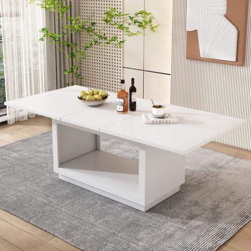 Table à Manger Extensible Blanche 140/180×70×76,5 Cm, Design Moderne Carré