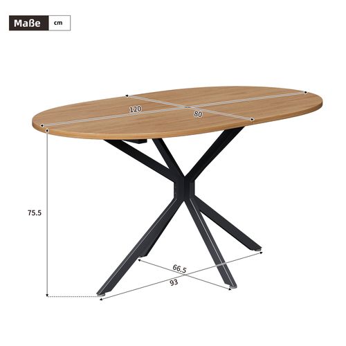 Table à Manger Ovale 120x80 Cm Design Moderne Pieds Métal Croisés, Naturel