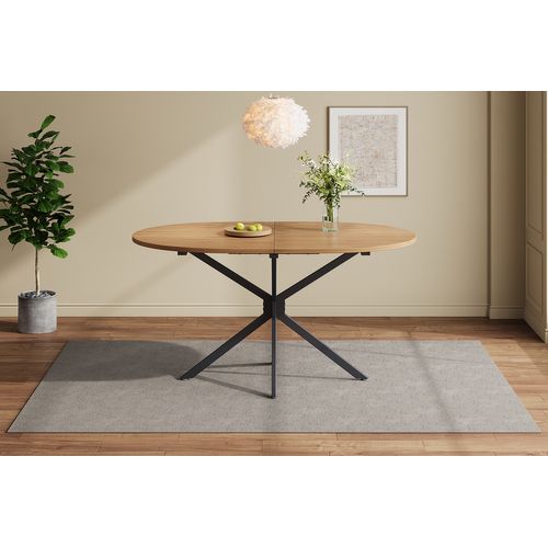 Table à Manger Ovale 120x80 Cm Design Moderne Pieds Métal Croisés, Naturel