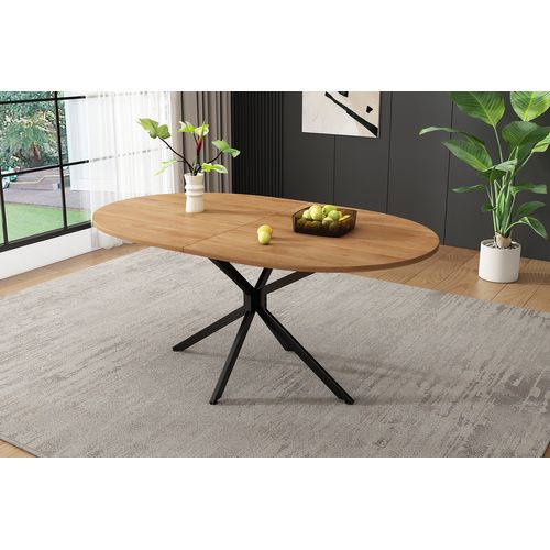 Table à Manger Ovale 120x80 Cm Design Moderne Pieds Métal Croisés, Naturel