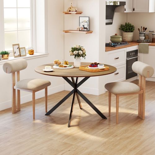 Table à Manger Ronde Ø120 Cm Style Industriel Pour 4 Personnes, Chêne Et Acier