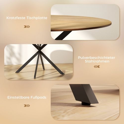 Table à Manger Ronde Ø120 Cm Style Industriel Pour 4 Personnes, Chêne Et Acier