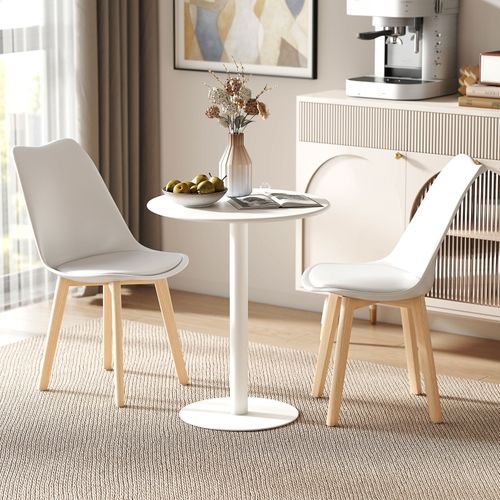 Table à Manger Ronde Ø60 Cm Pour 2 Personnes En Acier Blanc