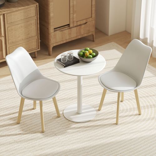 Table à Manger Ronde Ø60 Cm Pour 2 Personnes En Acier Blanc
