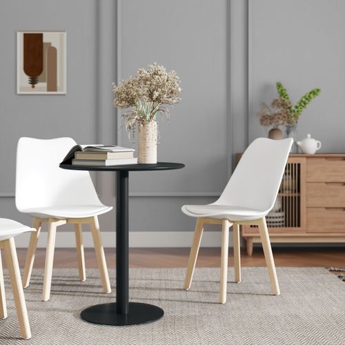 Table à Manger Ronde Ø60 Cm Pour 2 Personnes En Acier Noir