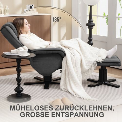 Fauteuil Relax Pivotant Avec Repose-pieds, Inclinable, Tissu Effet Velours Gris
