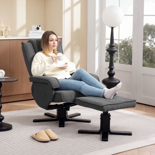 Fauteuil Relax Pivotant Avec Repose-pieds, Inclinable, Tissu Effet Velours Gris