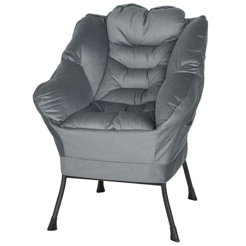 Fauteuil Lounge Gris Avec Dossier Haut Et Poches Latérales, Pieds En Acier