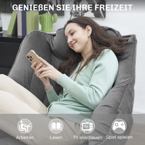 Fauteuil Lounge Gris Avec Dossier Haut Et Poches Latérales, Pieds En Acier