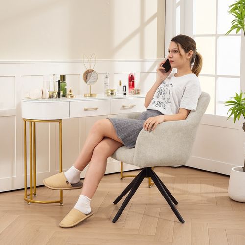 Fauteuil Pivotant Beige En Velours Avec Pieds Métal, Style Moderne Et Dossier Capitonné