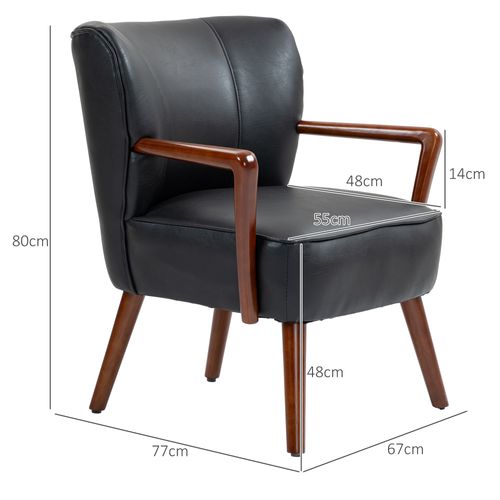 Fauteuil En Cuir Synthétique Avec Accoudoirs, Pieds En Bois, Design Moderne Pour Salon Et Chambre