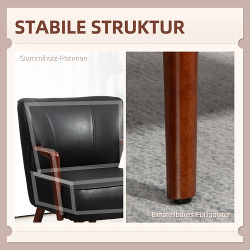 Fauteuil En Cuir Synthétique Avec Accoudoirs, Pieds En Bois, Design Moderne Pour Salon Et Chambre