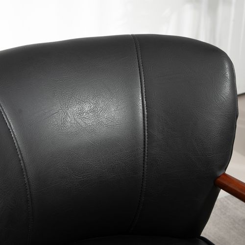 Fauteuil En Cuir Synthétique Avec Accoudoirs, Pieds En Bois, Design Moderne Pour Salon Et Chambre