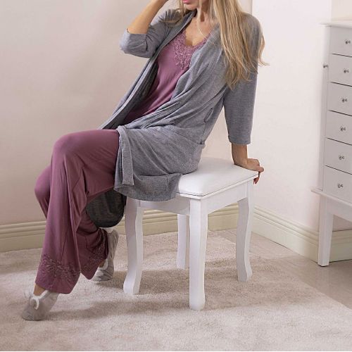 Tabouret Carré Rembourré Pour Maquillage Avec Pieds Courbés Blancs En Bois Massif