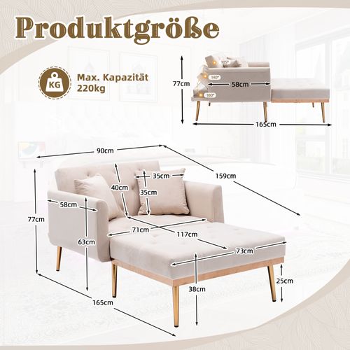 Fauteuil Moderne Relax Inclinable 3 Positions Avec Revêtement Amovible, Beige