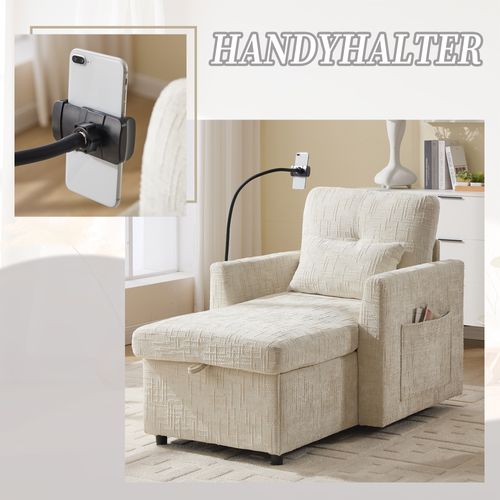 Fauteuil Paresseux Multifonctionnel Avec Dossier Rabattable, Tissu Chenille, Beige